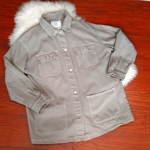 Pull&Bear Denim Jacket in Green Khaki